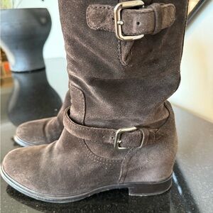 Prada Brown Suede Motto Boots